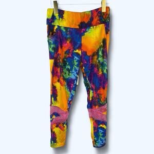 Eyecandy Mesh cut out cell phone pocket rainbow crush capri legging size XL